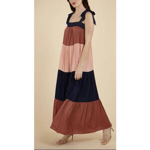 FRNCH Paris Tiered Maxi Dress M Tie Strap Colorblock Boho Viscose Summer Beach